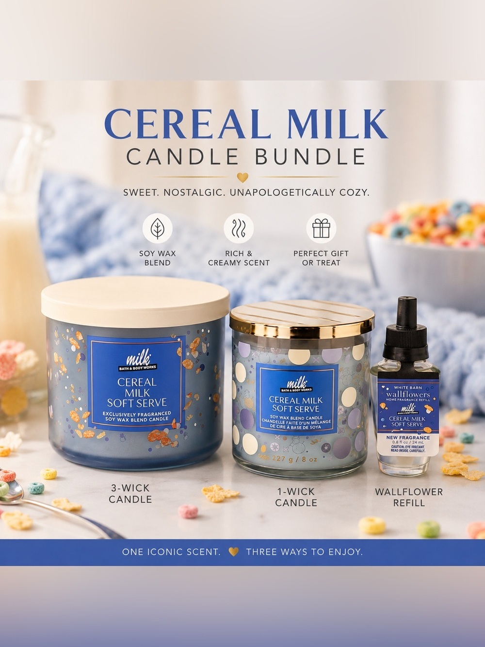 Bath & Body Works “Cereal Milk Soft Serve” 3-Piece Bundle – Retired Scent
